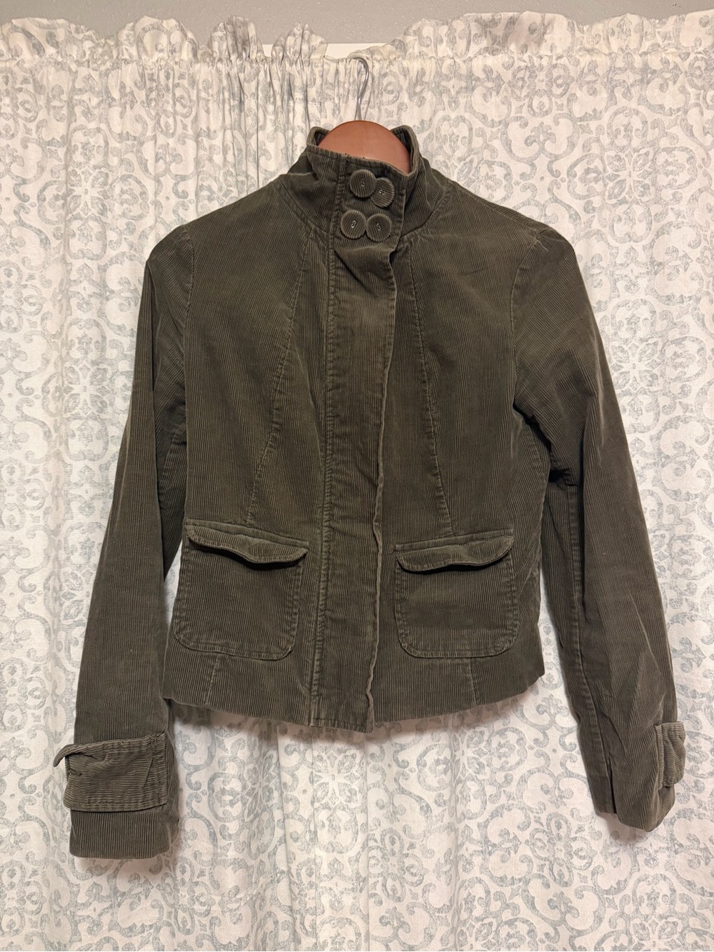 Rare find! Vintage Merona Olive Corduroy Utility Jacket with High Stand Collar
